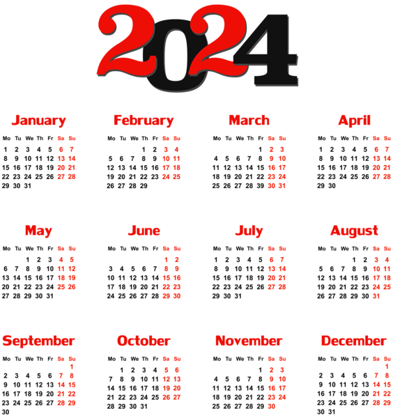 2024 EU Calendar Black Transparent PNG Clip Art Gallery Yopriceville